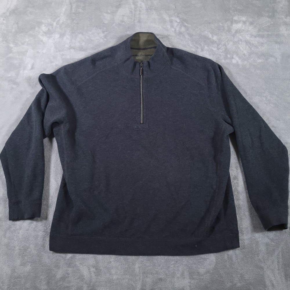 Tommy Bahama Sweater Mens XL Green Gray Reversible Half Zip Pullover Casual - Picture 9 of 9